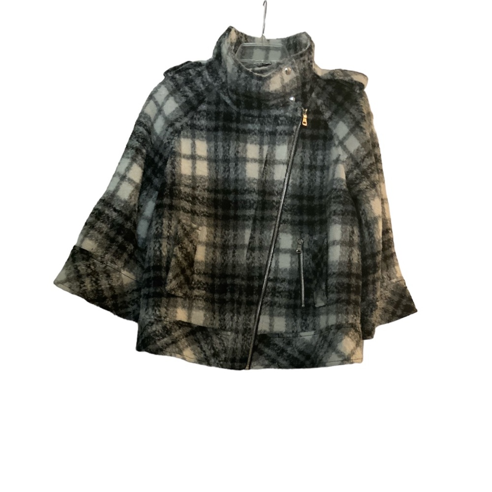 GUESS Wool Jackets Size M , 3/4 Sleeves, Turnup Neck , Gray plaid